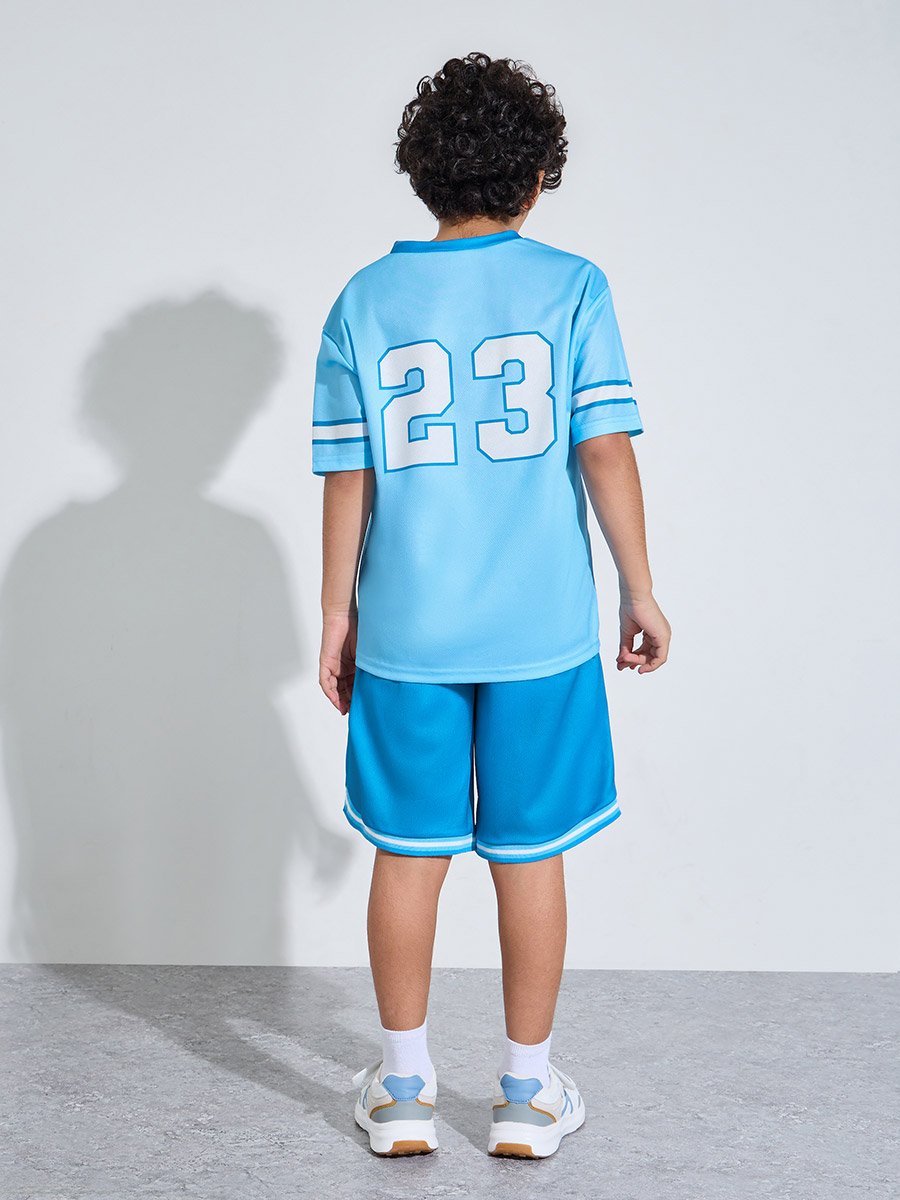 Teen Boys Blue Graphic Print Oversized T-Shirt and Shorts Co-Ord Set