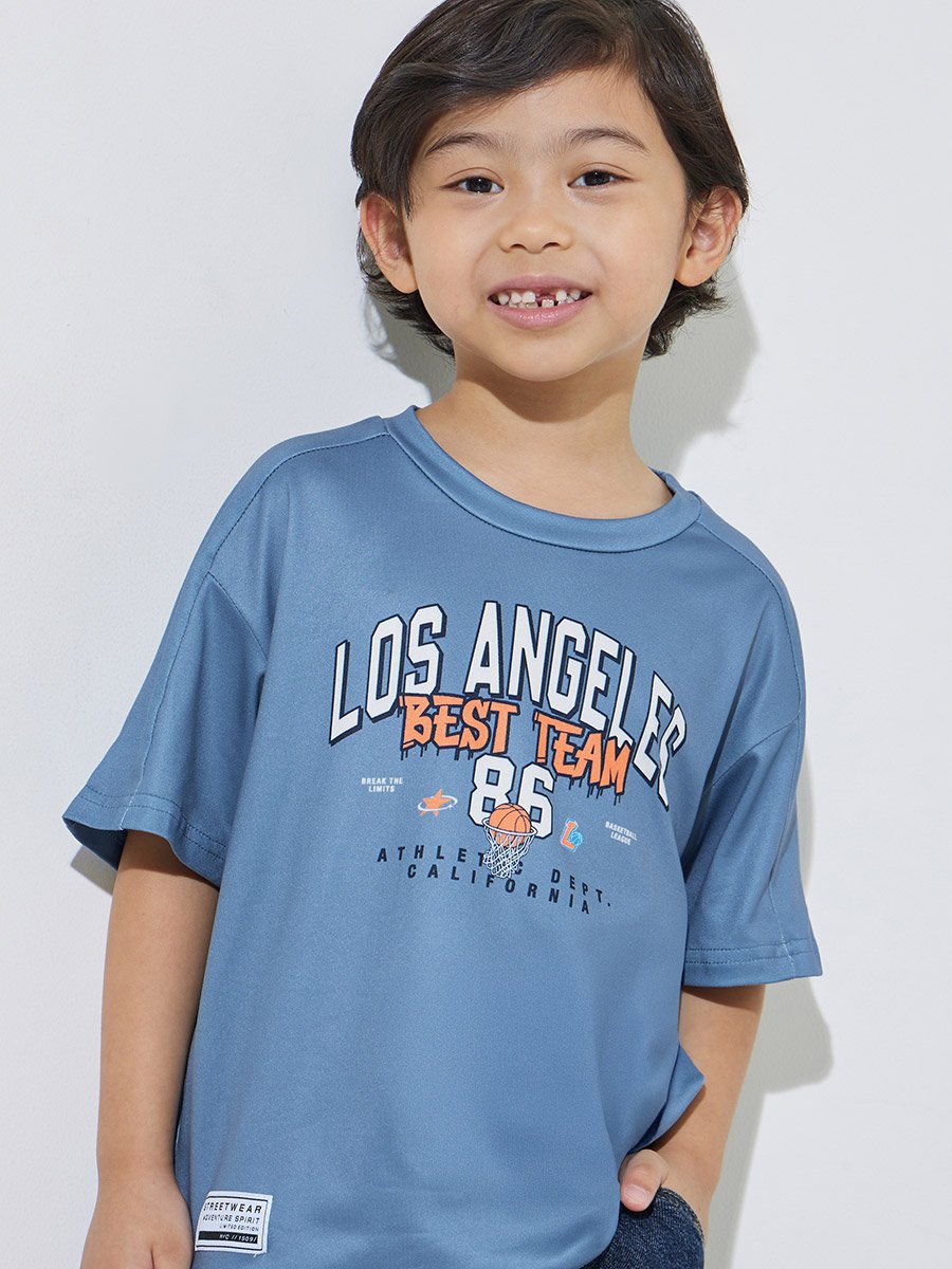 Boys Acid Blue Graphic Print Patchwork Oversized T-Shirt