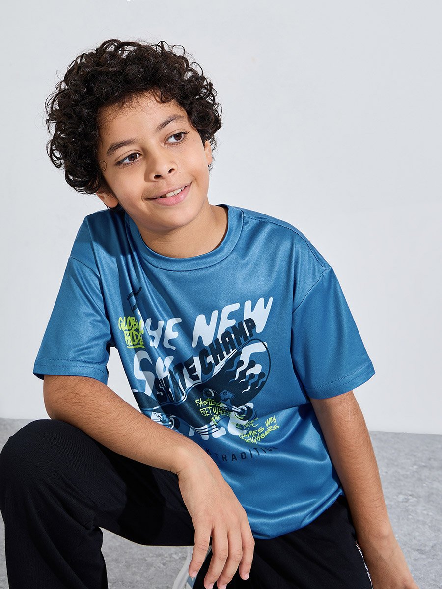 Teen Boys Blue Graphic Print Relaxed T-Shirt