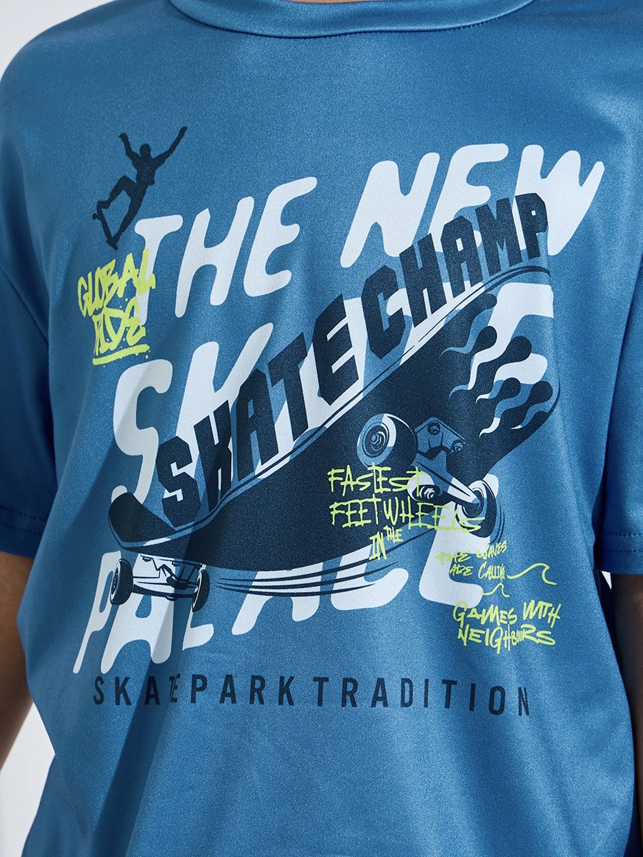 Teen Boys Blue Graphic Print Relaxed T-Shirt