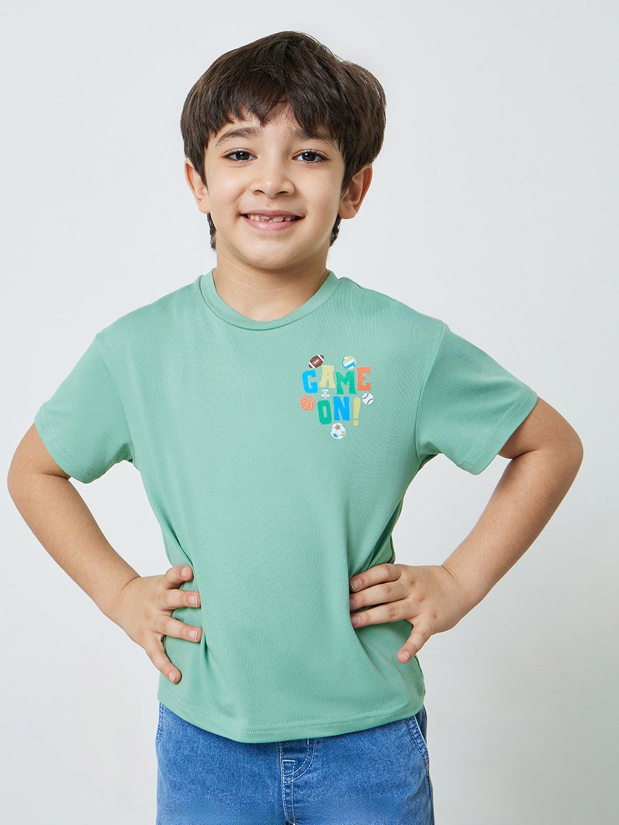 Boys Green Sports Graphic Oversized Fit T-Shirt