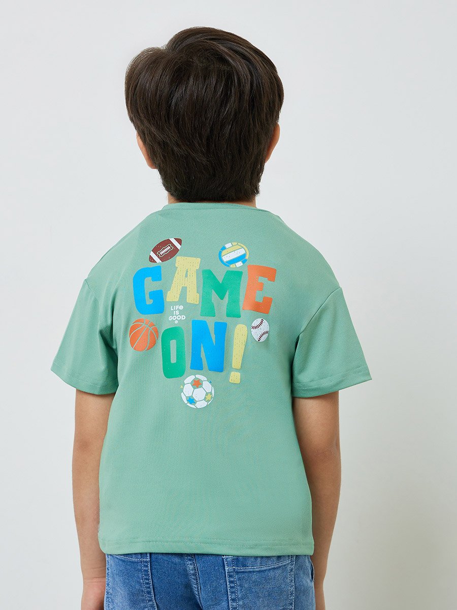 Boys Green Sports Graphic Oversized Fit T-Shirt
