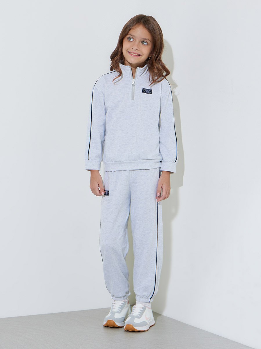 Girls Grey Half-Zip High neck Sweatshirt and Joggers Set