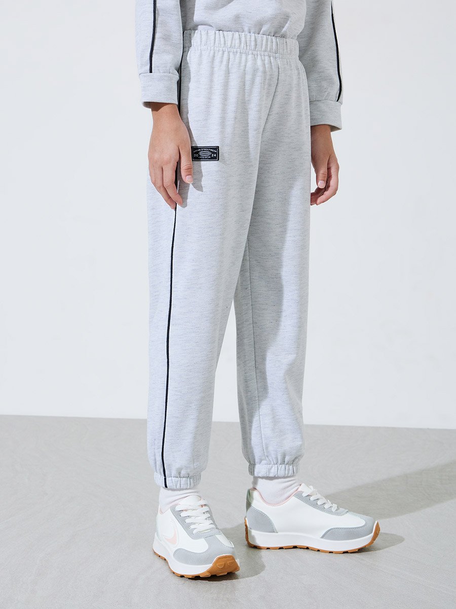 Girls Grey Half-Zip High neck Sweatshirt and Joggers Set