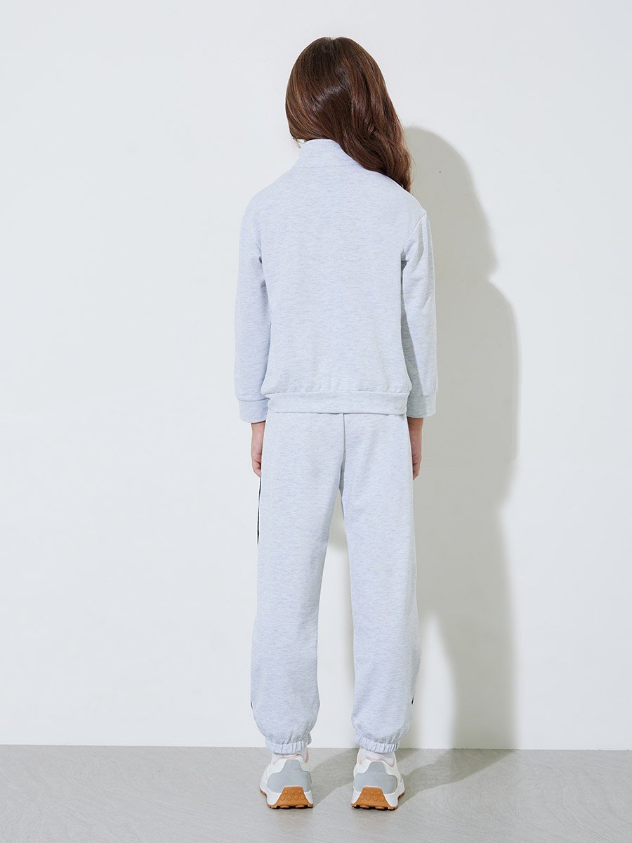 Girls Grey Half-Zip High neck Sweatshirt and Joggers Set