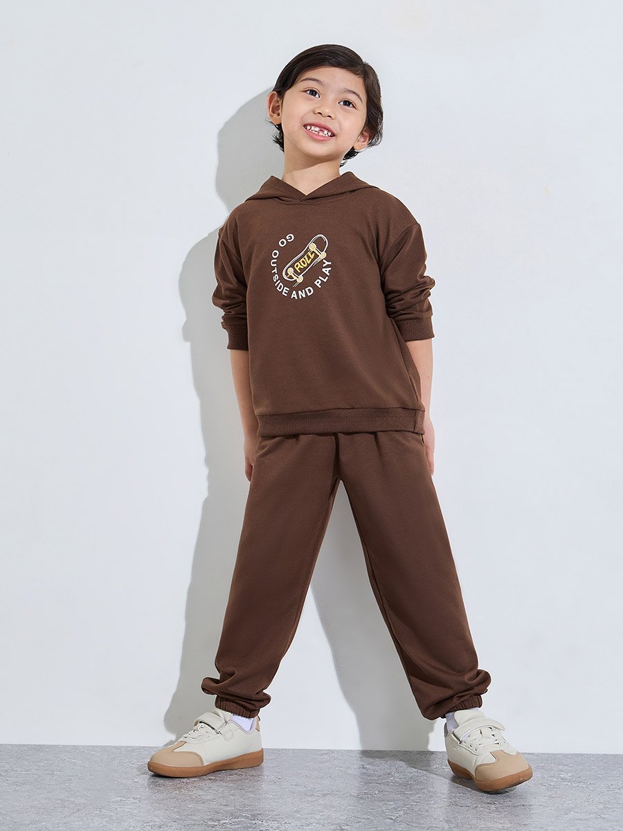 Boys Brown Skateboard Print Hoodie and Joggers Set