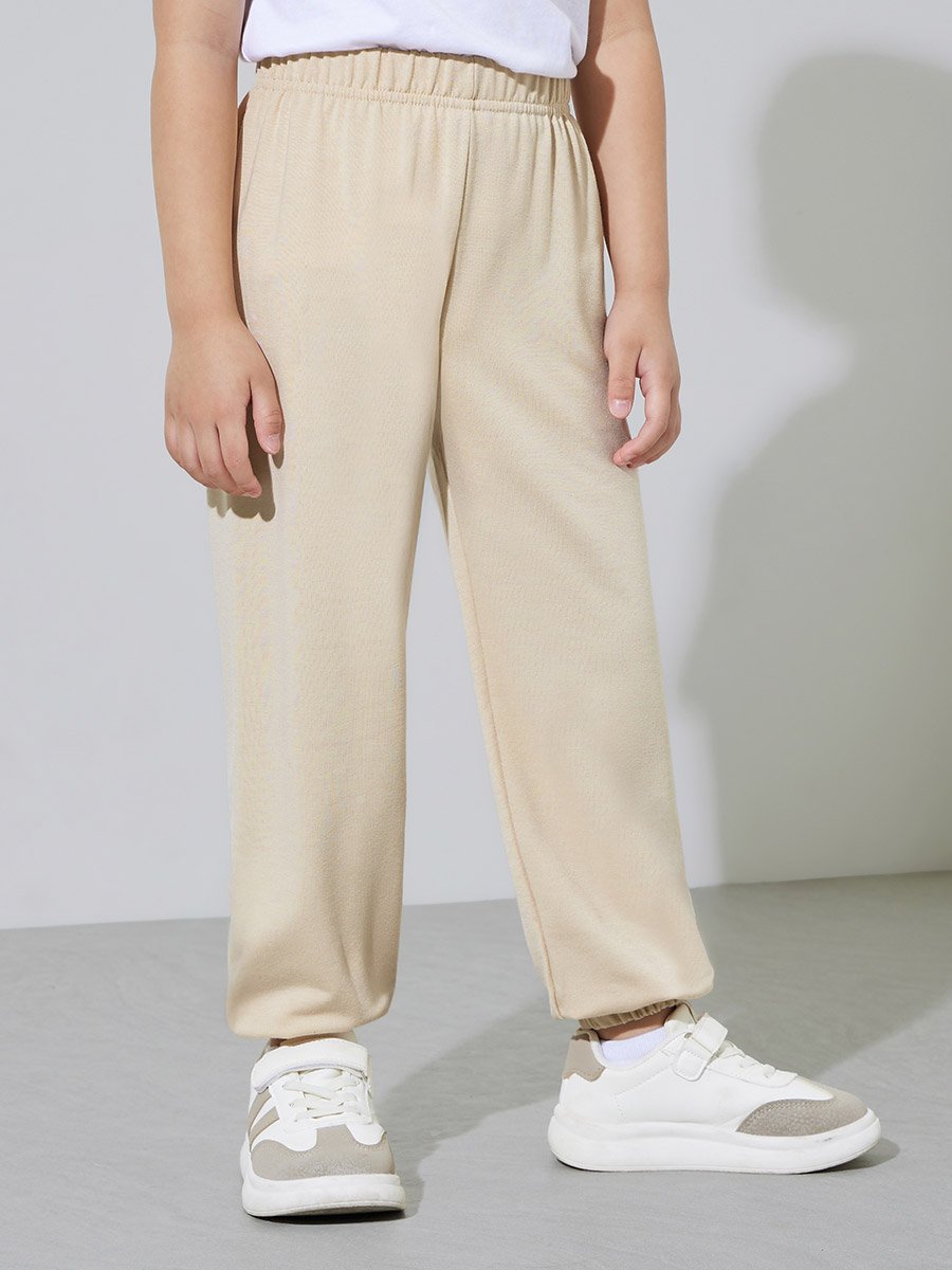 Boys Beige Printed Oversized Hooded Jacket and Joggers Set