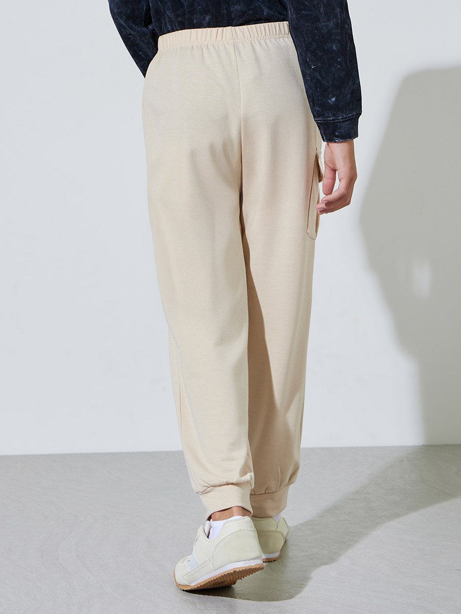 Teen Boys Beige Slogan Print Pocket Detail Joggers