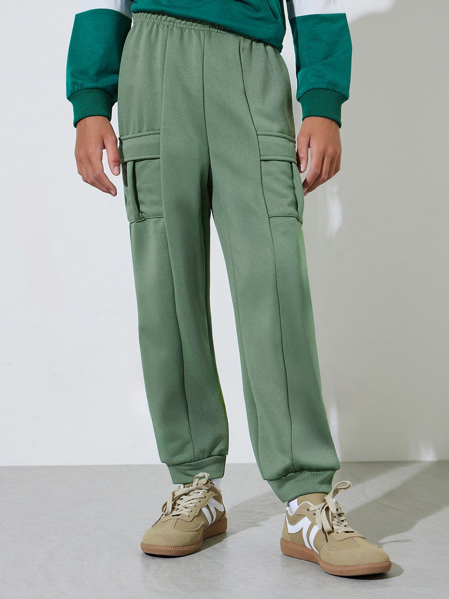 Teen Boys Green Full length Cargo Pants