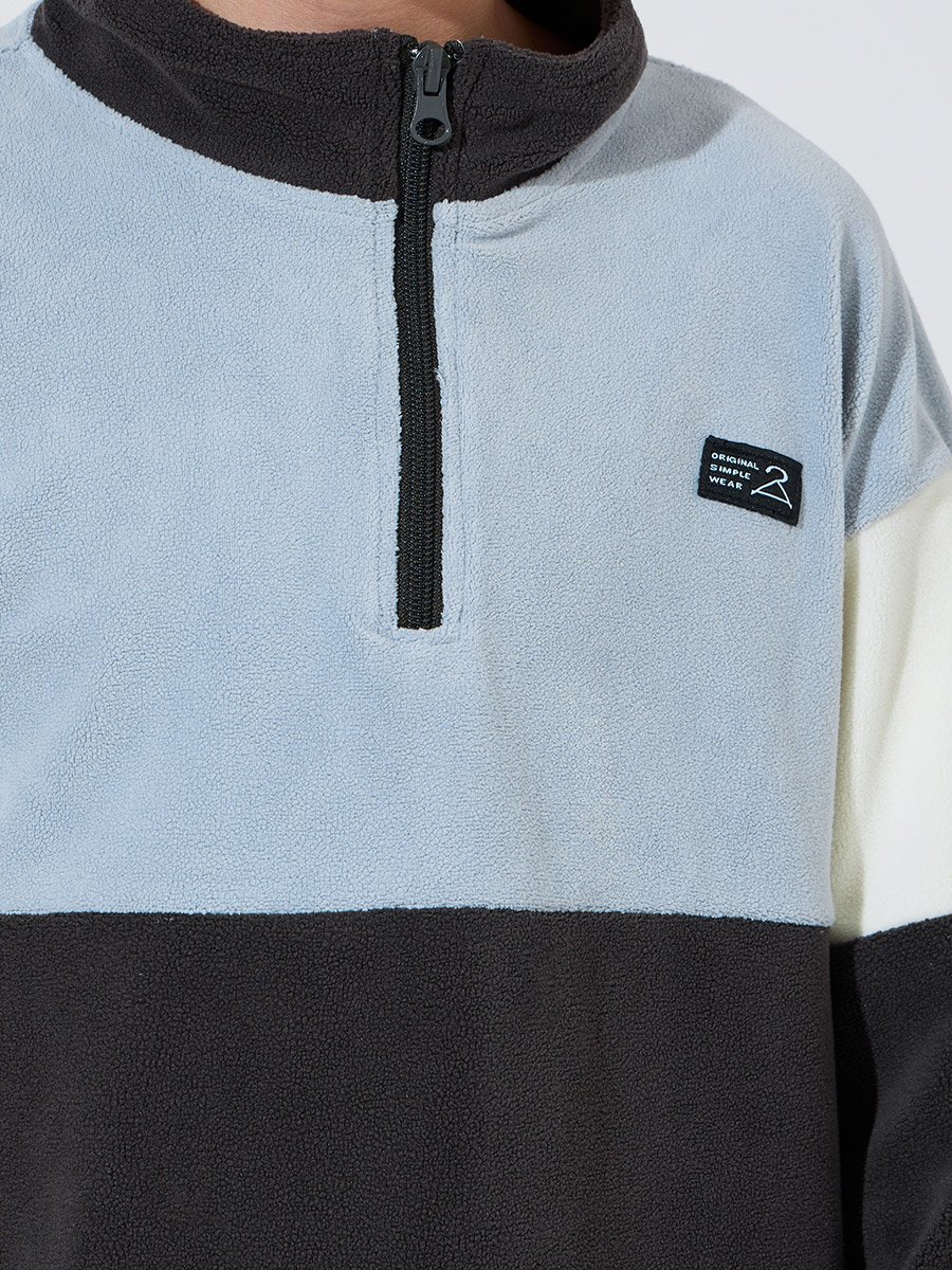 Boys Color Block High Neck Half Zipper Sweater