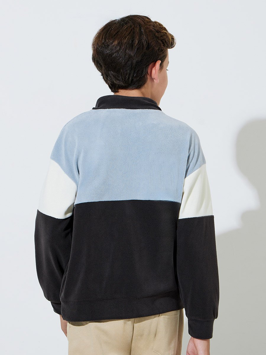 Boys Color Block High Neck Half Zipper Sweater