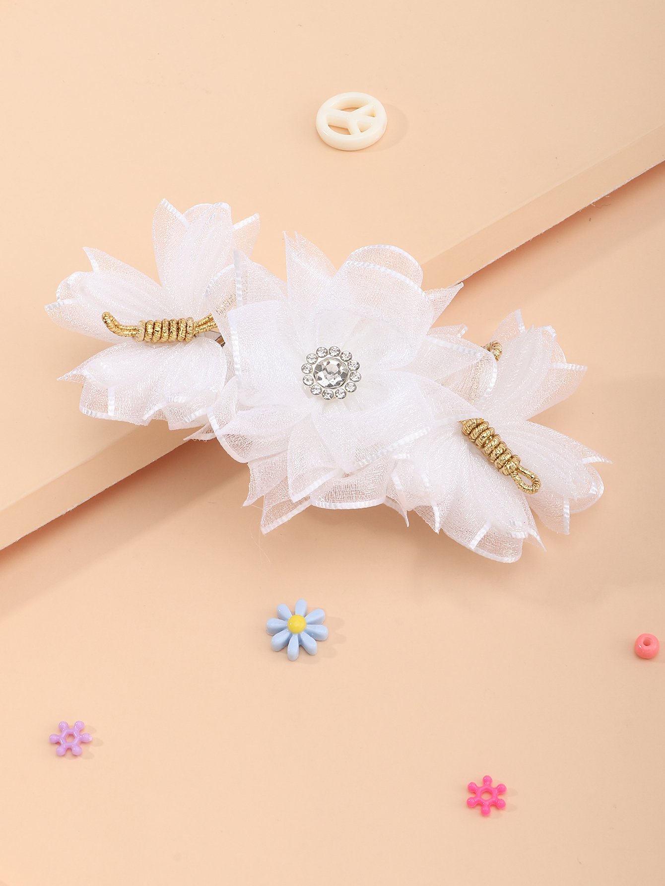 Girls White Rhinestone Embellished Hair Clip