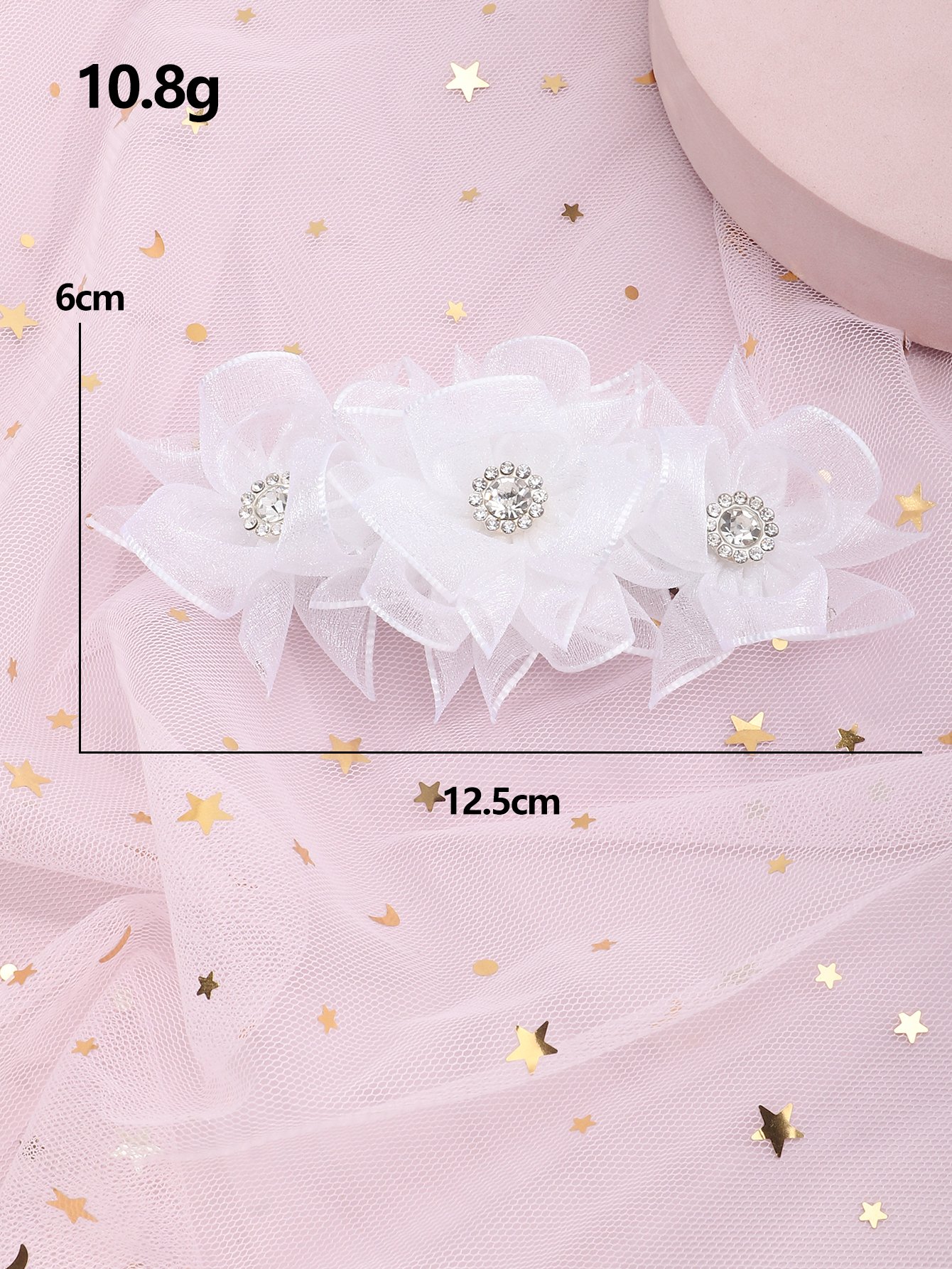 Girls White Rhinestones Embellished Floral Hair Clip