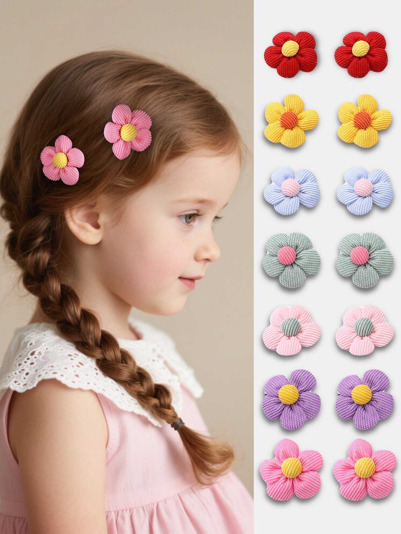 Pack of 10 - Girls Multi-Color Floral Hair Clips