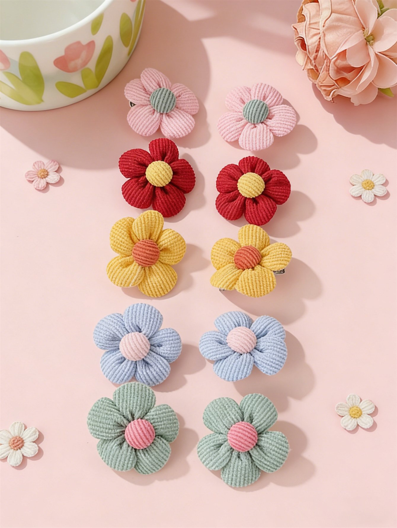 Pack of 10 - Girls Multi-Color Floral Hair Clips