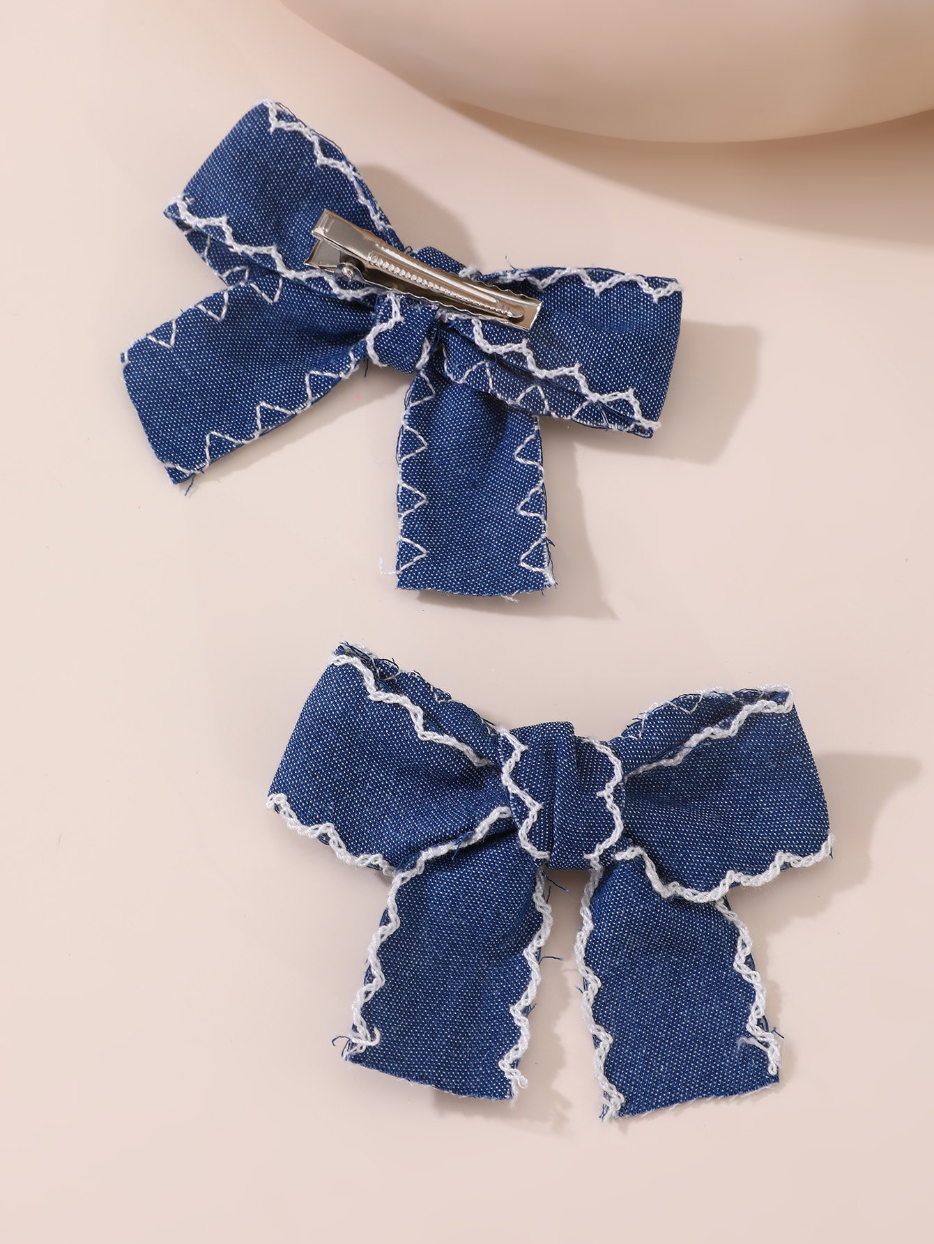 Pack of 2 - Girls Denim Embroidered Hair Clips