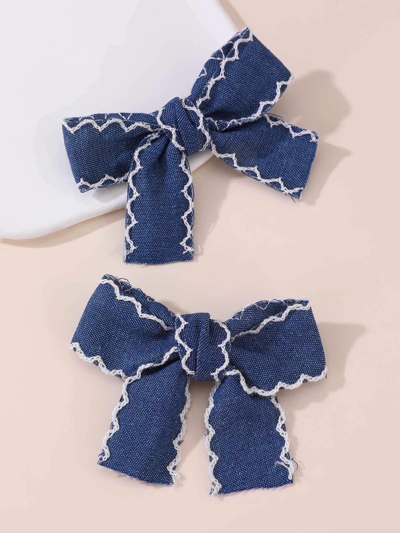 Pack of 2 - Girls Denim Embroidered Hair Clips
