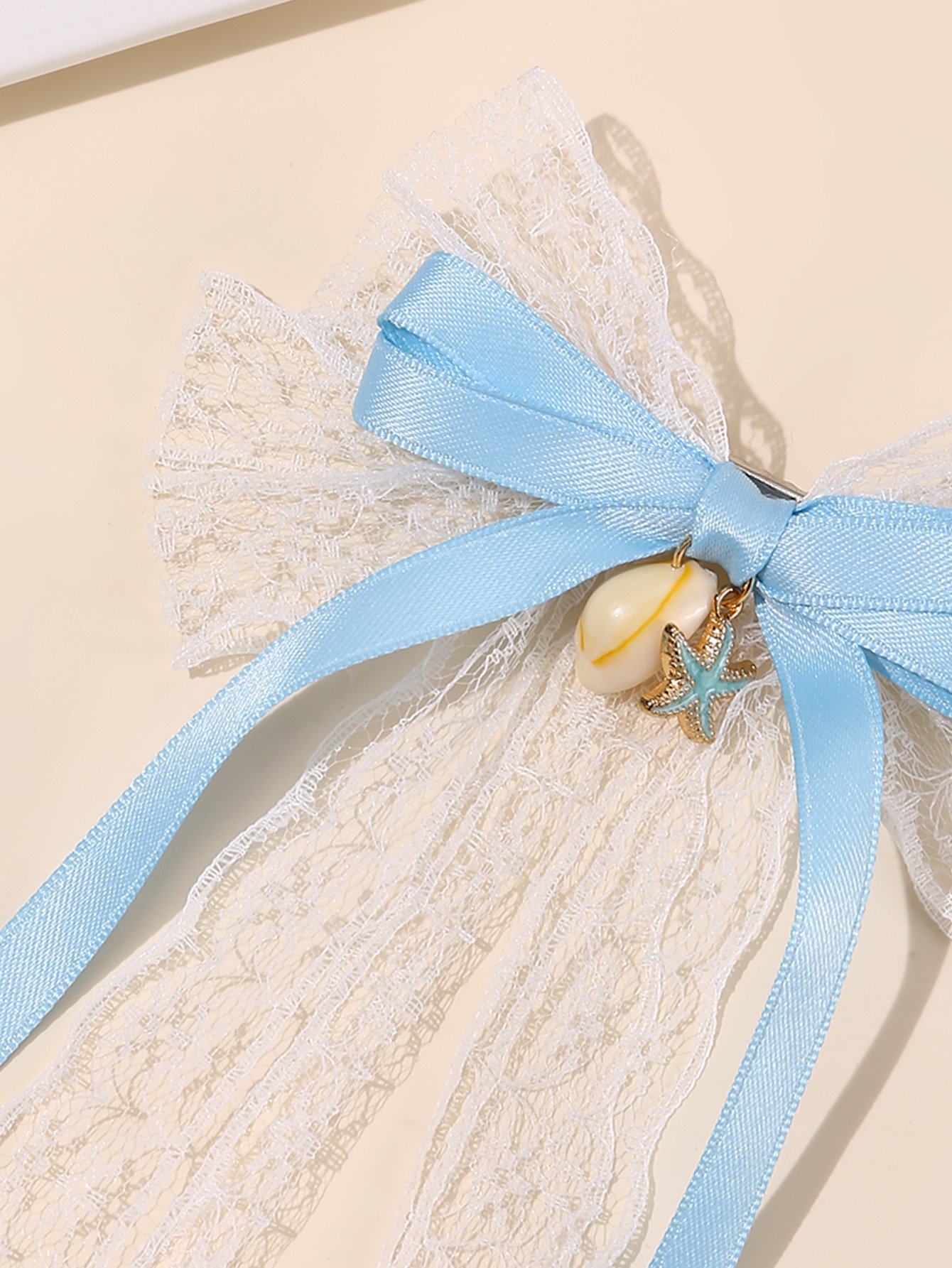 Girls Blue Seashell and Star Charm Bow Hair Clip