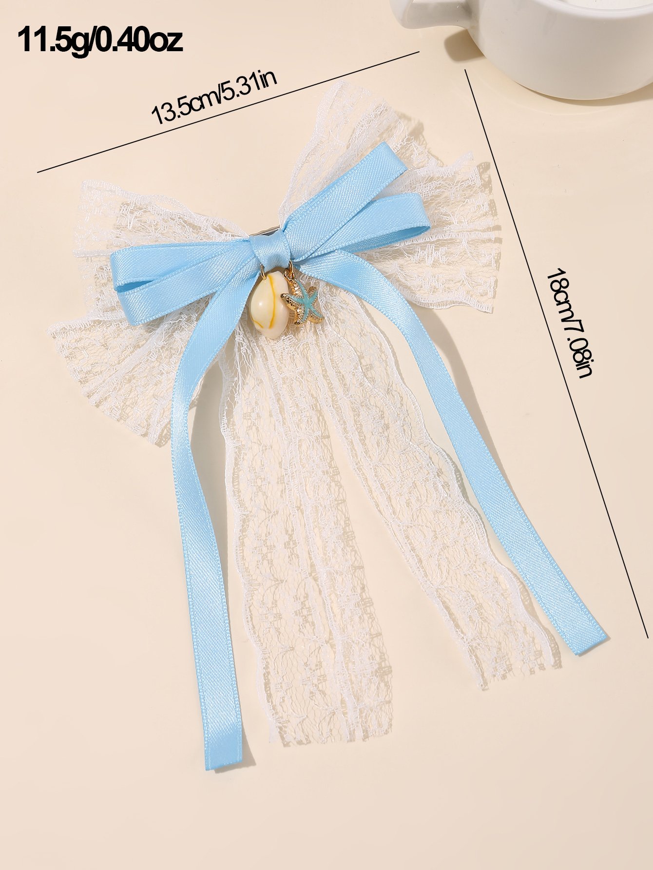 Girls Blue Seashell and Star Charm Bow Hair Clip