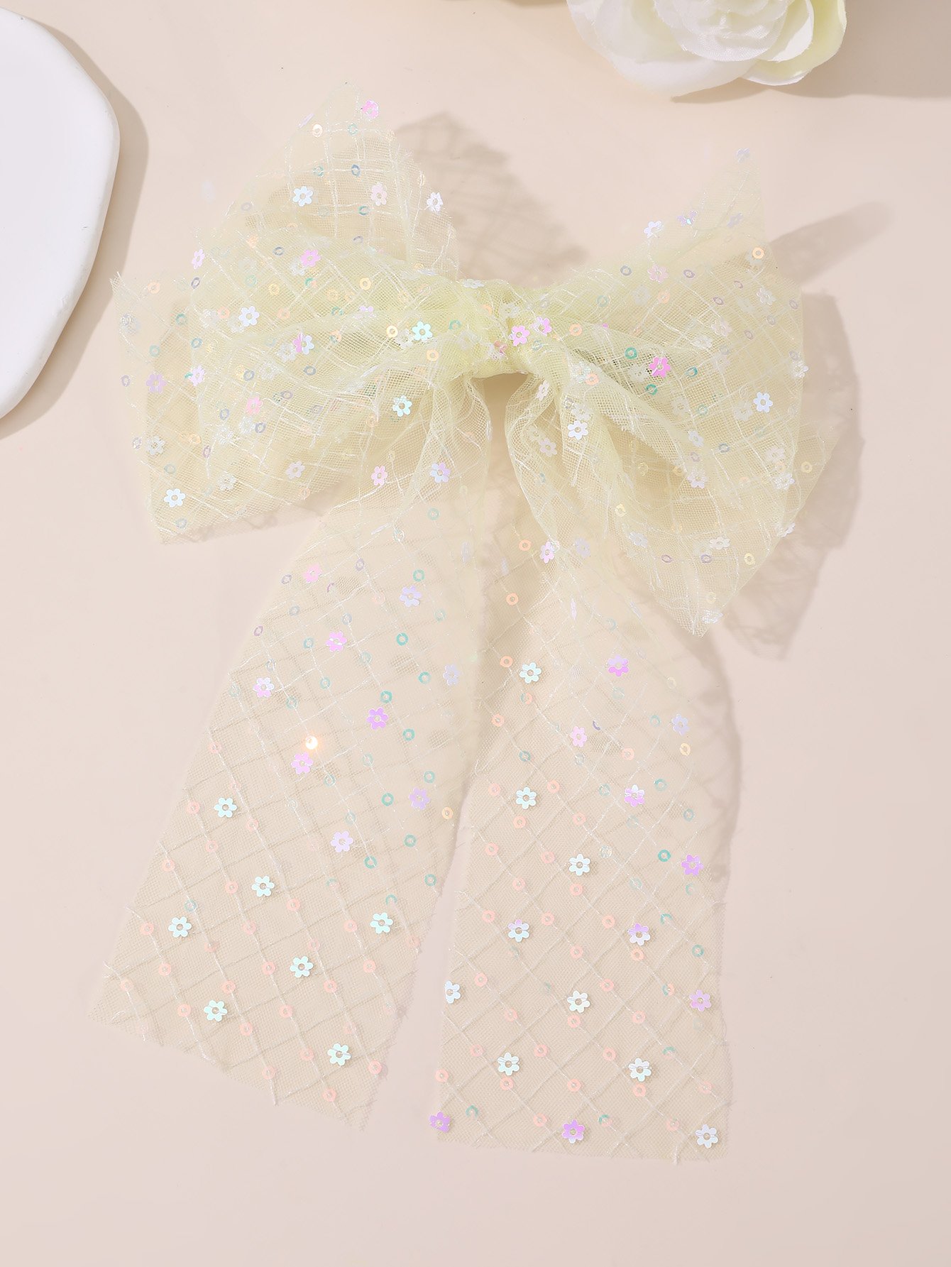 Girls Yellow Sequin Bow Hair Clip