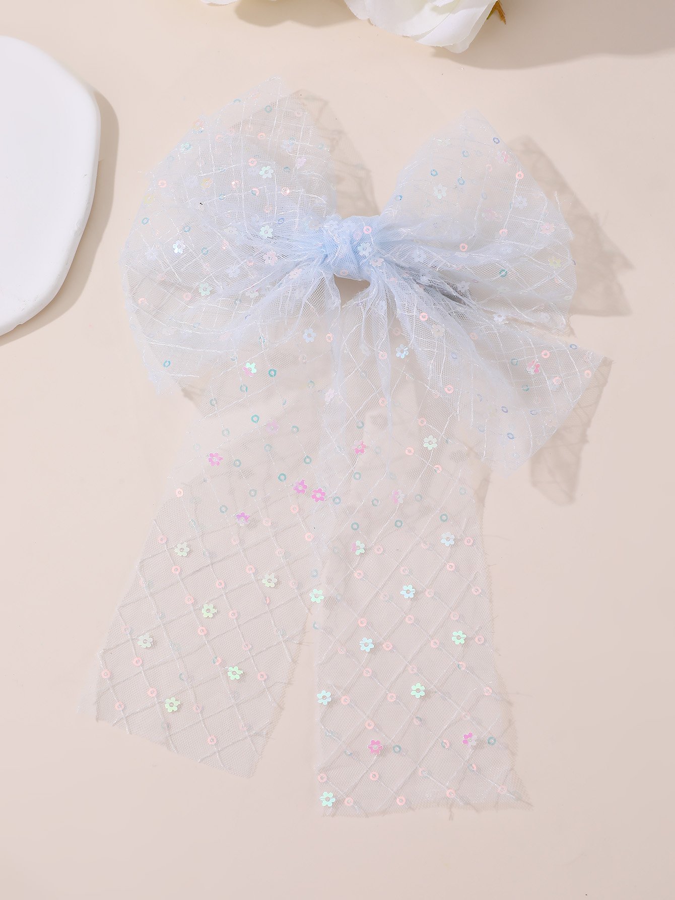 Girls Blue Sequin Bow Hair Clip