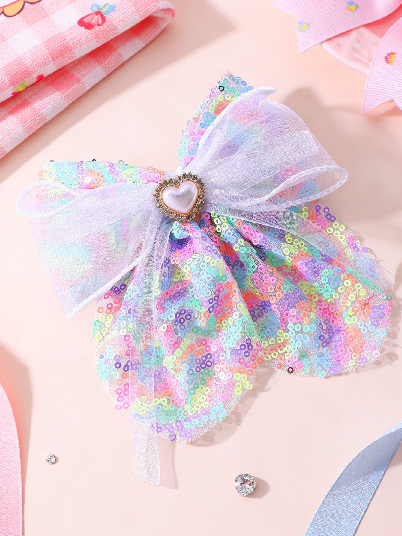 Girls Multi-Color Sequin Bow Hair Clip