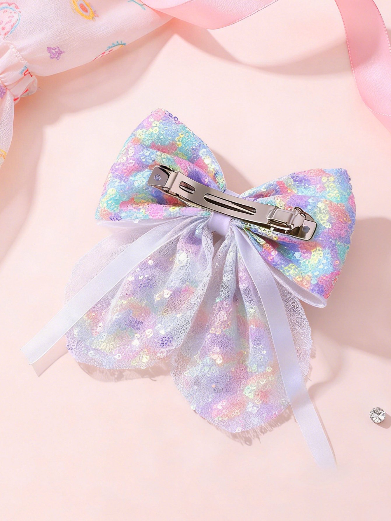 Girls Multi-Color Sequin Bow Hair Clip