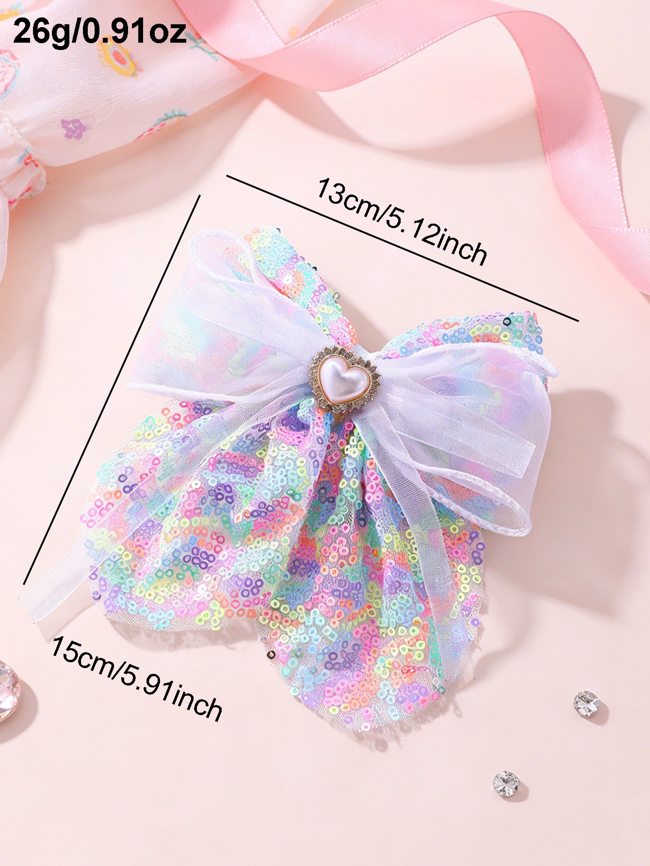 Girls Multi-Color Sequin Bow Hair Clip