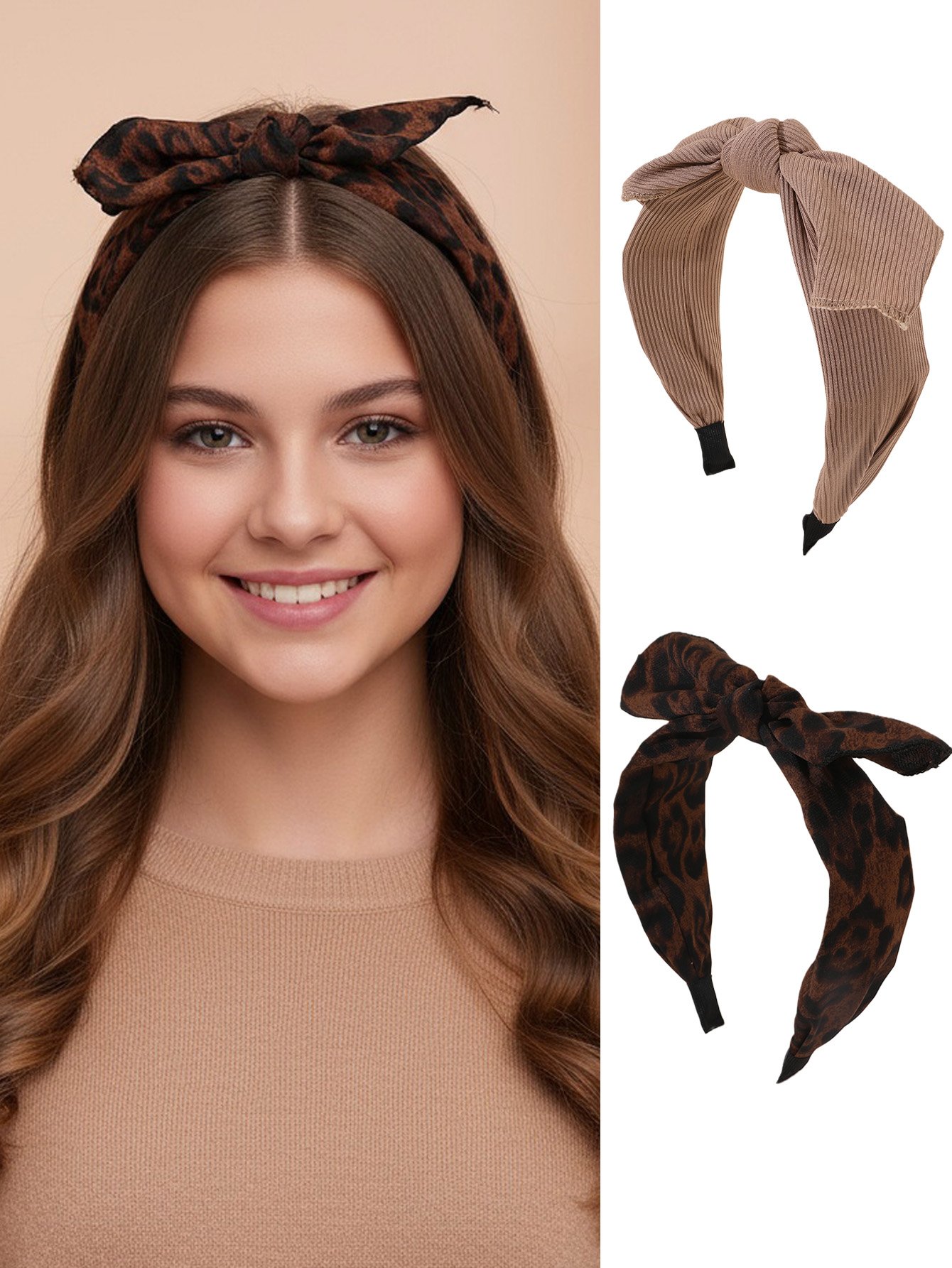 Pack of 2 - Girls Leopard Print Bow Headbands