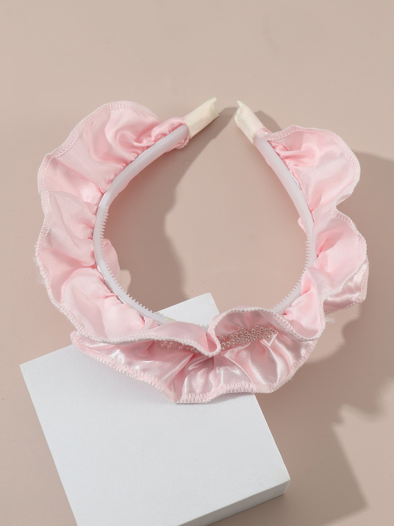 Girls Pink Beads Embellished Ruffled Headband