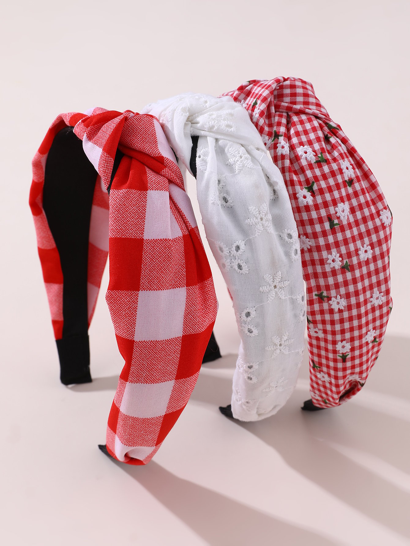 Pack of 3 - Girls Gingham and Embroidered Headbands