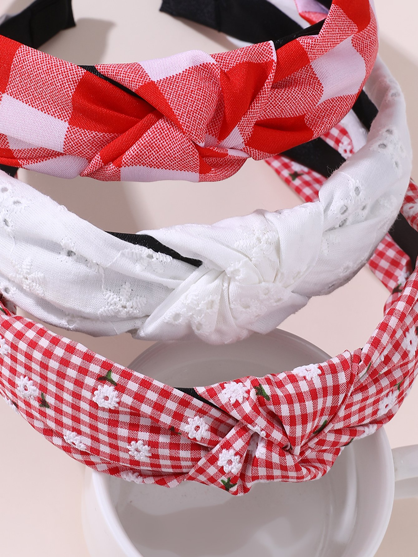 Pack of 3 - Girls Gingham and Embroidered Headbands