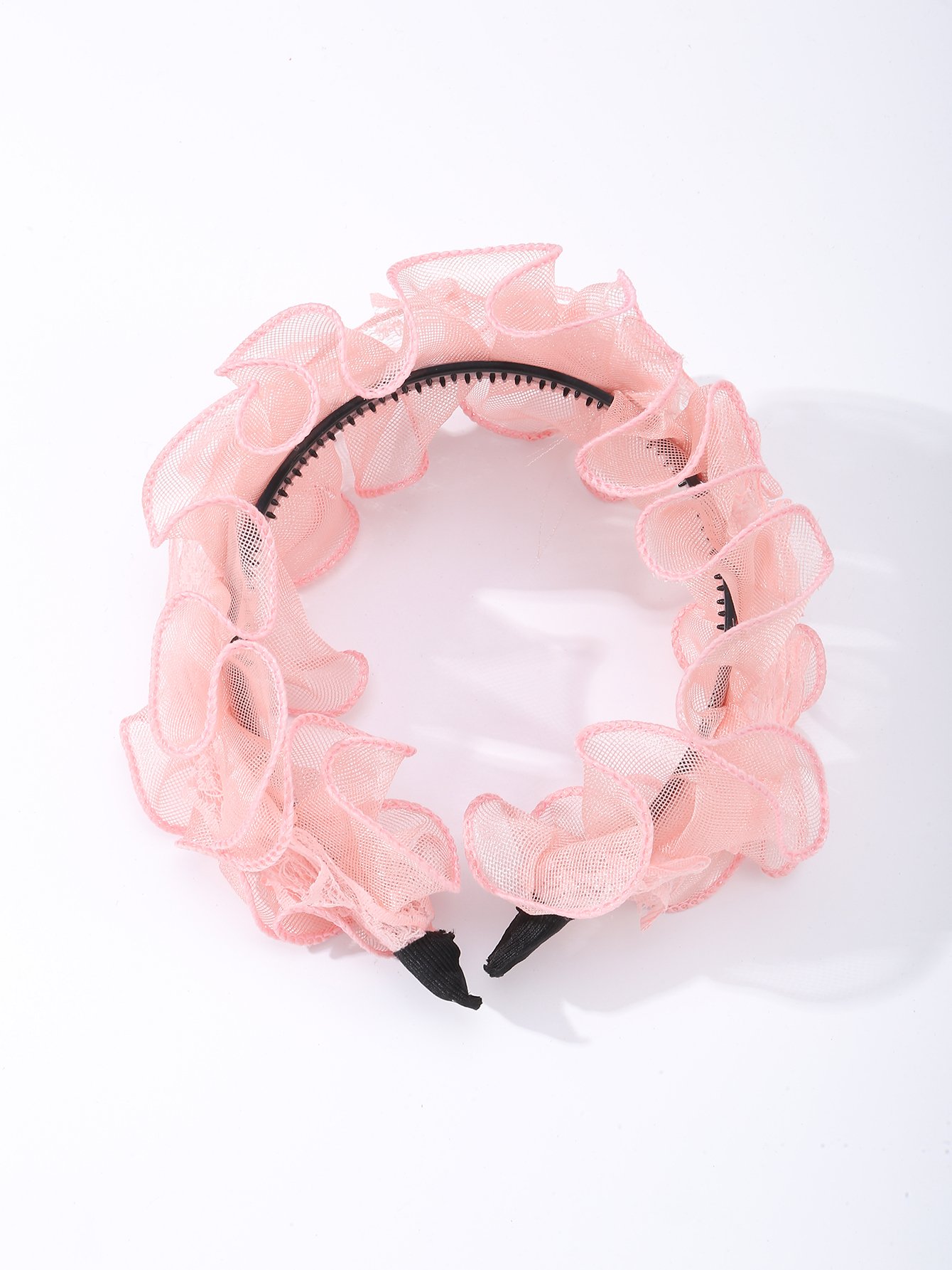 Girls Pink Ruffled Mesh Headband