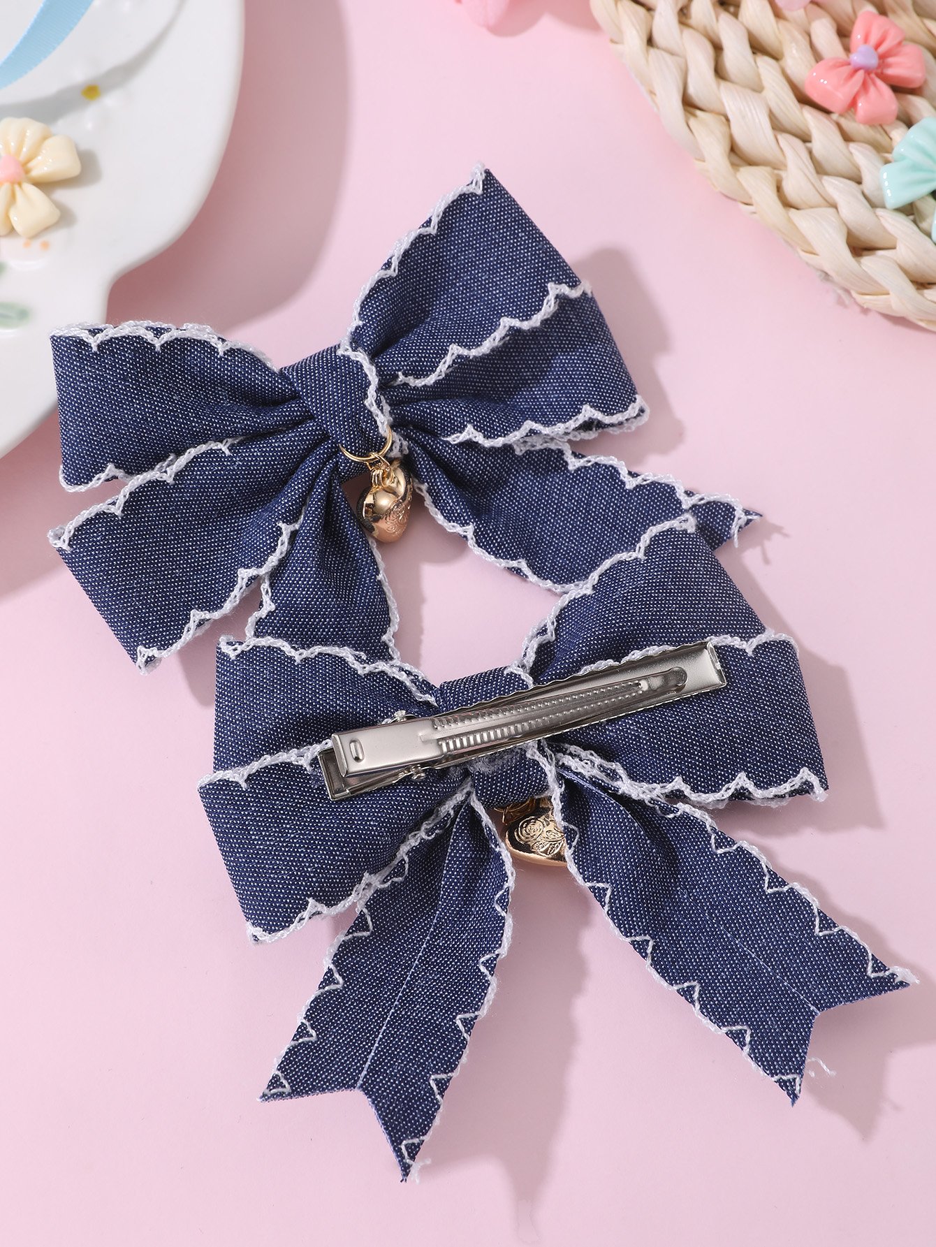 Set of 2 - Heart Decor Bow Hair Clips