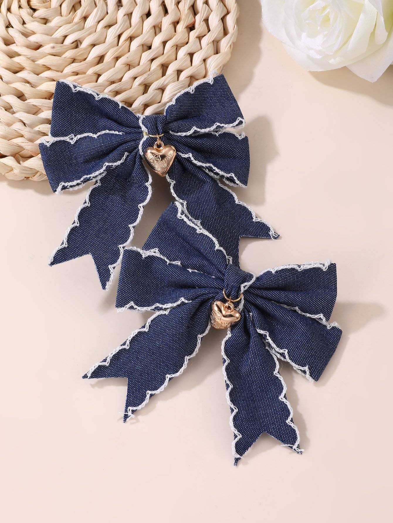 Set of 2 - Heart Decor Bow Hair Clips
