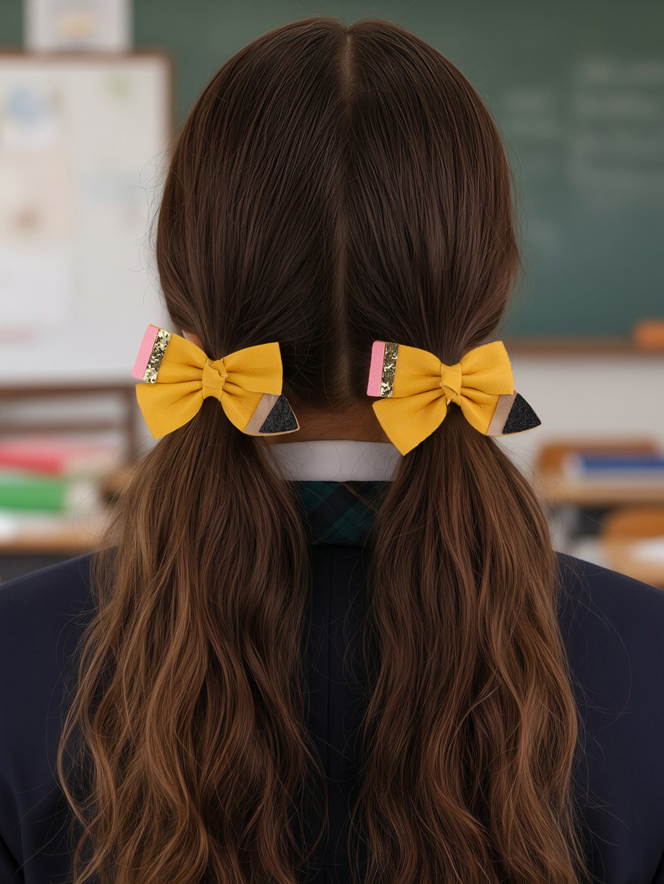Set of 2 - Pencil Style Bow Hair Clips