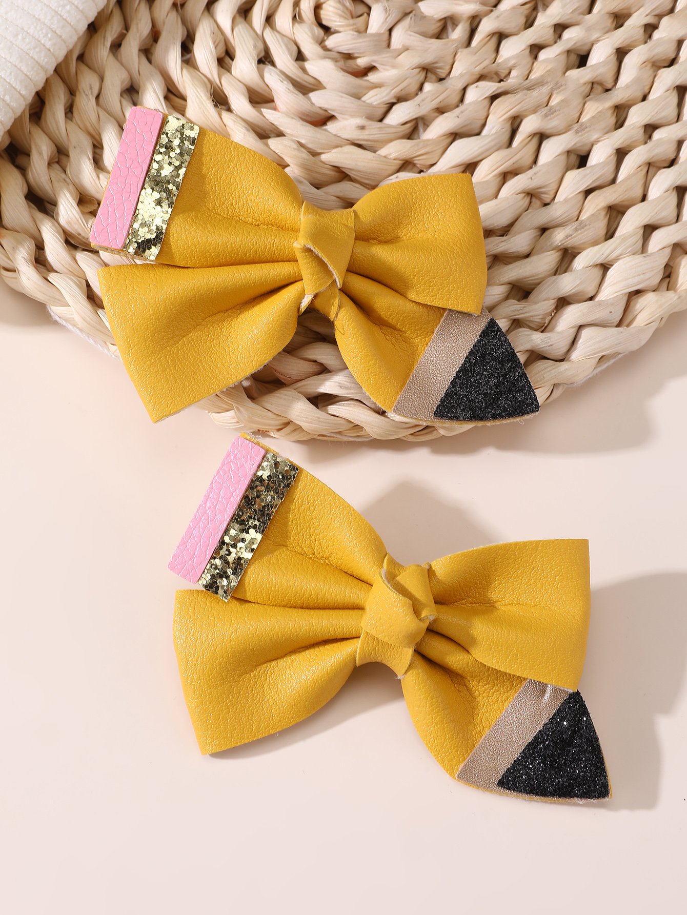 Set of 2 - Pencil Style Bow Hair Clips