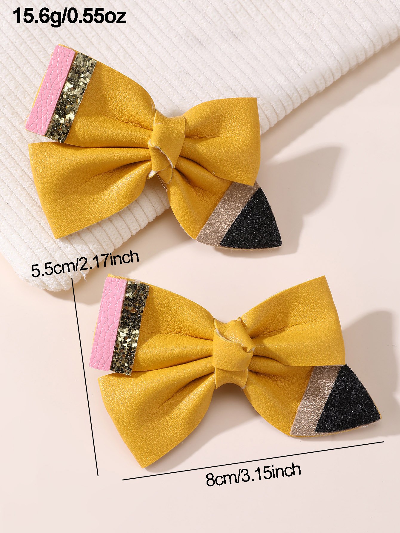 Set of 2 - Pencil Style Bow Hair Clips