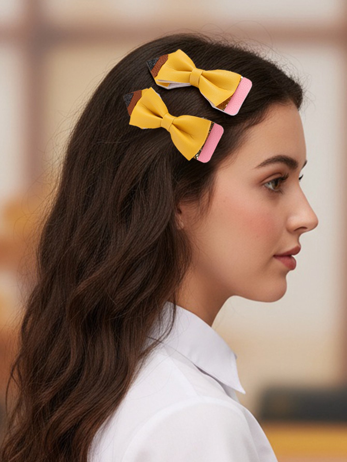 Set of 2 - Pencil Style Bow Hair Clips