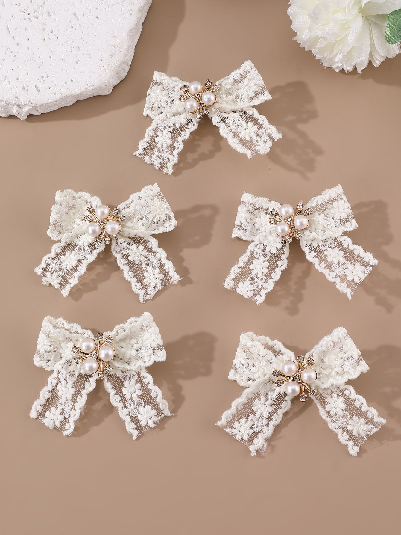 Set of 5 - Lace Bow Hair Clips