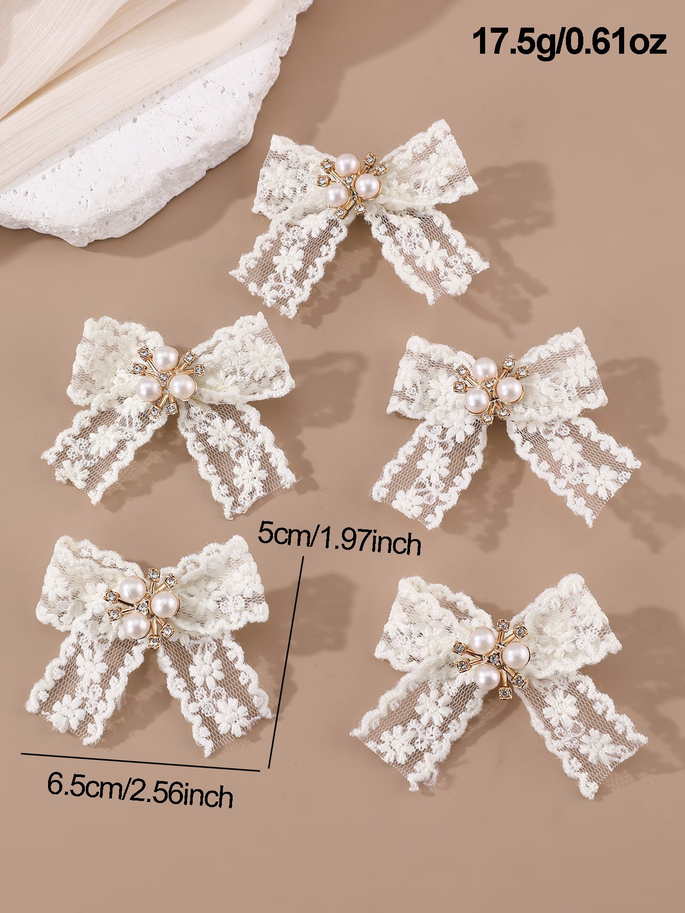 Set of 5 - Lace Bow Hair Clips