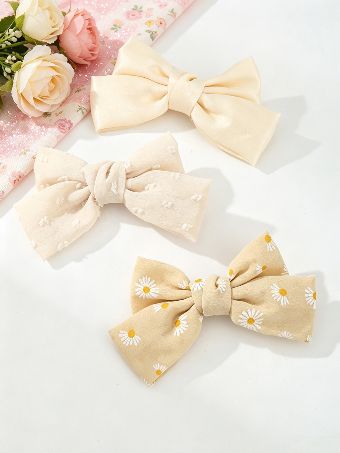 Set of 3 - Floral Bow Hair Clip
