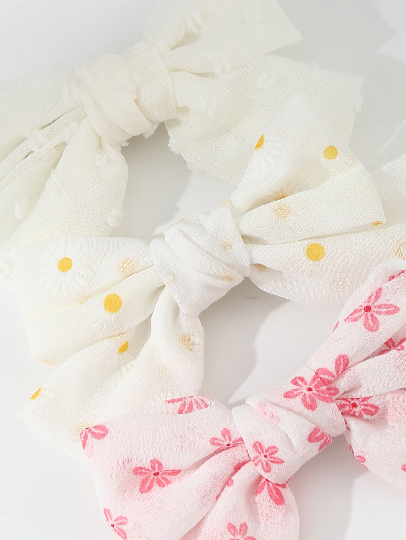 Set of 3 - Floral Bow Hair Clips