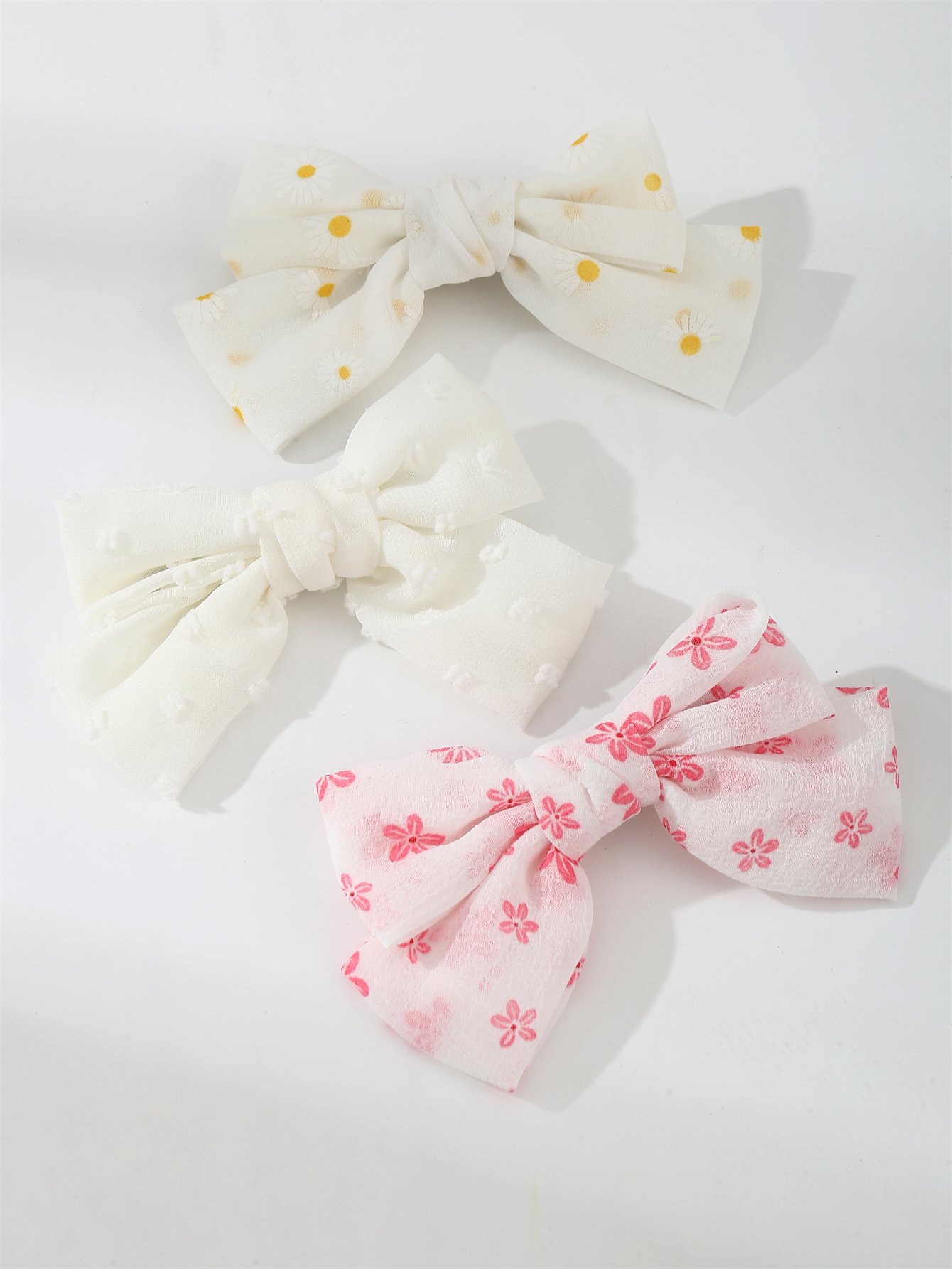 Set of 3 - Floral Bow Hair Clips