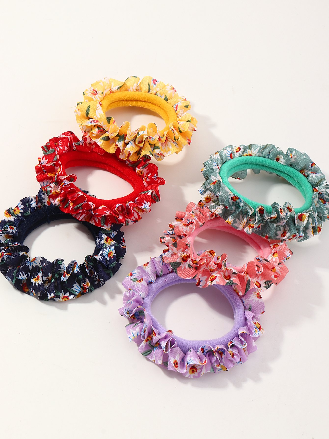 Set of 6 - Ruffle Flower Hair Ties