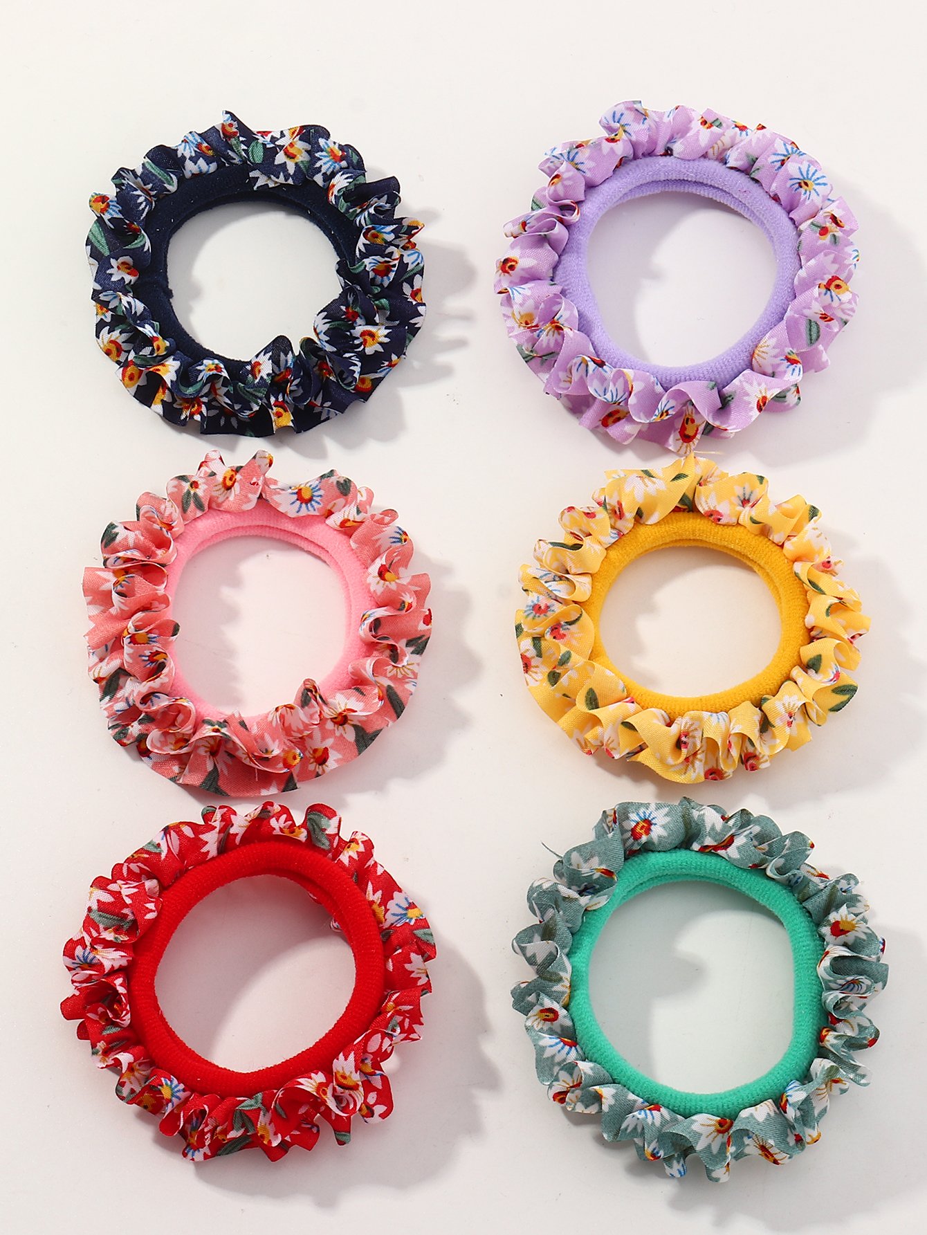 Set of 6 - Ruffle Flower Hair Ties
