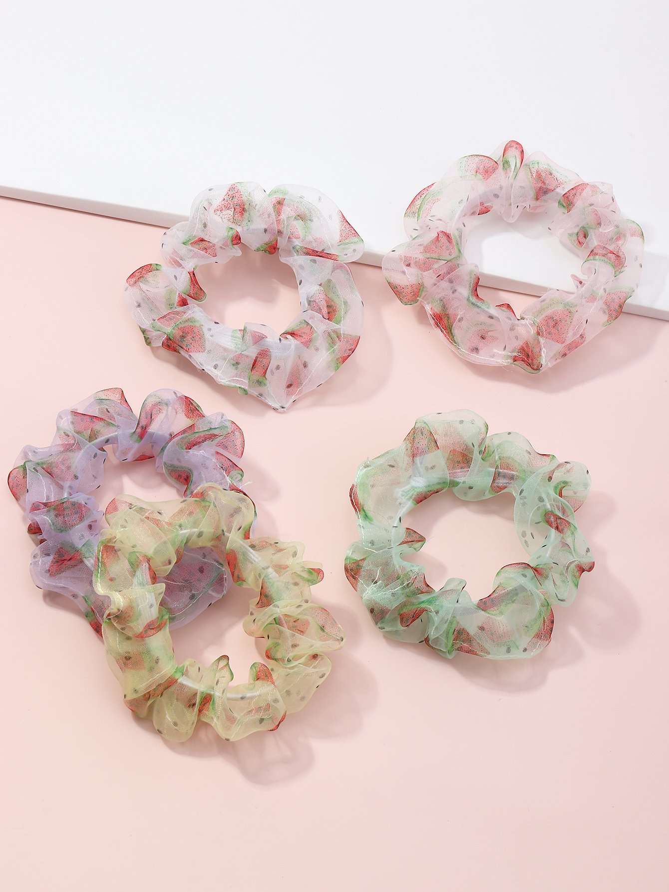 Set of 5 - Watermelon Hair Scrunchies