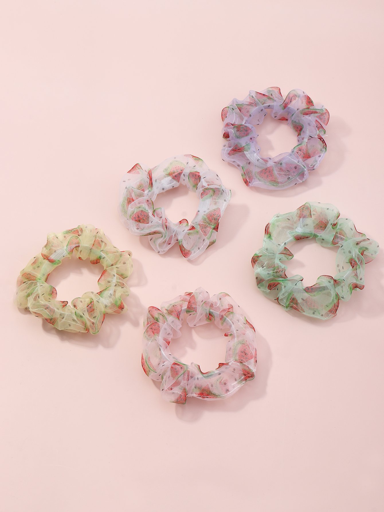 Set of 5 - Watermelon Hair Scrunchies