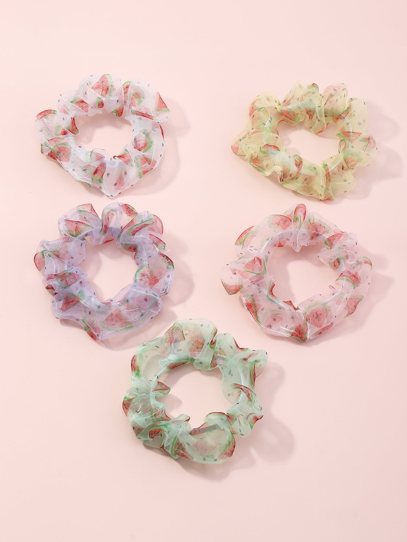 Set of 5 - Watermelon Hair Scrunchies