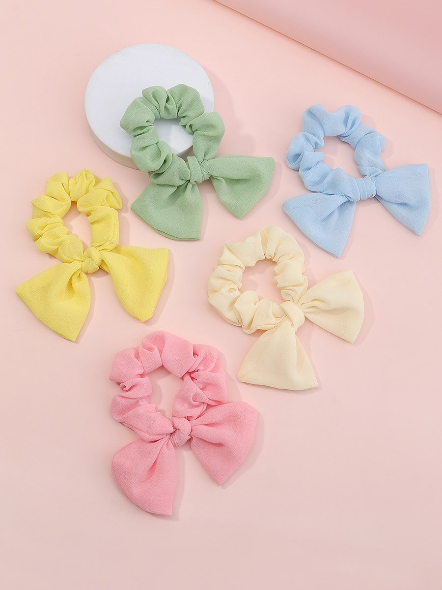 Set of 5 - Solid Bow Hair Scrunchies